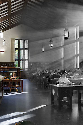 The Hauser Library, today and in a smoky 1930 | © Matt Giraud Photography